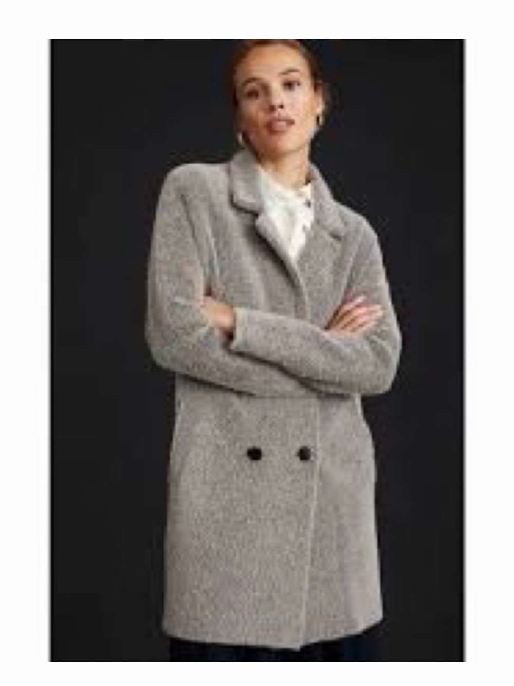 Womens Gray Double-Breasted Pea Coat